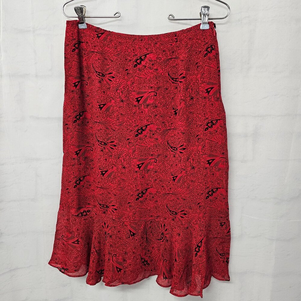 Chico's Red and Black A-Line Skirt with Ruffle Hem - Picture 3 of 8